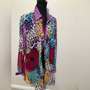 Jasmine Vibrant Animal Print Coverup Blouse Top Long Sleeve